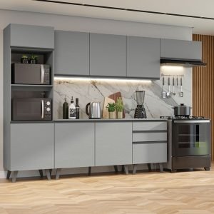 Armário De Cozinha Completa 320cm Cinza Nice Madesa 08