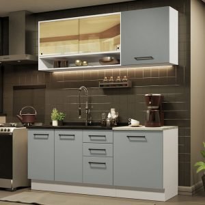 Armário De Cozinha Completa 180cm Branco Cinza Agata Madesa 02