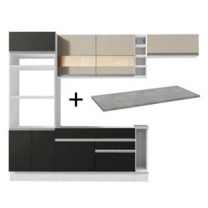Cozinha Completa Madesa Safira Com Armário E Balcão Branco/Preto/Crema + Tampo