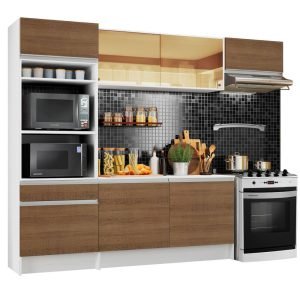 Armário De Cozinha Completa Madesa Diamante Com Um Balcão E Tampo Branco/Rustic