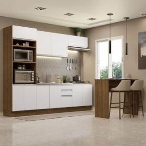 Armário De Cozinha Completa 315cm Rustic/Branco Glamy Madesa 02