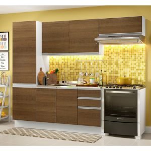 Armário De Cozinha Completa 100% Mdf 260cm Branco/Rustic Acordes Madesa Xa02