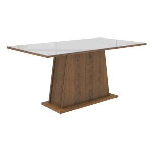 Mesa Madesa Retangular Tampo De Vidro 5364 Rustic/Branco