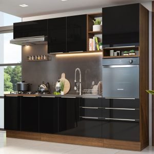 Armário De Cozinha Completa 260cm Rustic/Preto Lux Madesa 08