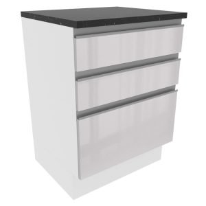 Balcão Madesa Acordes 100% Mdf 60 Cm 3 Gavetas Frentes Branco Brilho