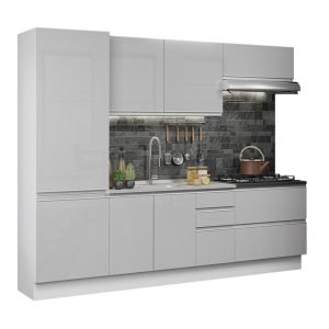 Cozinha Completa 100% Mdf Madesa Acordes 260001 Com Armário E Balcão (Sem Tampo E Pia) Frentes Branco Brilho