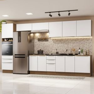 Armário De Cozinha Completa 400cm Rustic/Branco Veludo Lux Da Thauane Madesa