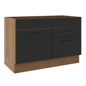 Balcão De Pia Madesa Agata 1 Porta E 2 Gavetas Rustic/Preto