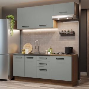 Armário De Cozinha Completa 180cm Rustic Cinza Agata Madesa 03