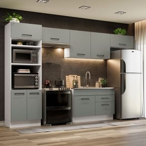 Armário De Cozinha Completa 350cm Branco/Cinza Agata Madesa 01