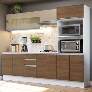 Armário De Cozinha Completa 100% Mdf 250 Cm Branco/Rustic/Crema Smart Madesa 02