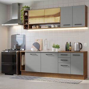 Armário De Cozinha Completa 220cm Rustic/Cinza Agata Da Thêmis Madesa