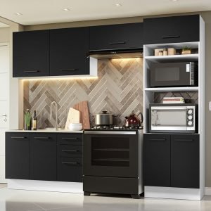 Armário De Cozinha Completa 270cm Branco/Preto Agata Madesa 08