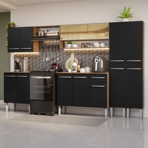 Armário De Cozinha Completa 293cm Rustic/Preto Emilly Madesa 03