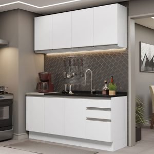 Armário De Cozinha Completa 160cm Branco Glamy Madesa 01
