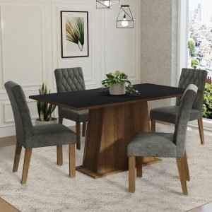 Conjunto Sala De Jantar Mesa Tampo De Madeira 4 Cadeiras Rustic/Preto/Silver Ashley Madesa