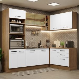 Armário De Cozinha Completa De Canto 399cm Rustic Branco Agata Madesa 01