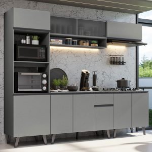 Armário De Cozinha Completa 260cm Cinza Nice Madesa 02