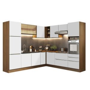 Cozinha Completa De Canto Madesa Lux Com Armário E Balcão Rustic/Branco Veludo