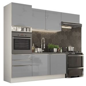 Cozinha Completa Madesa Lux Com Armário E Balcão 6 Portas 3 Gavetas Branco/Cinza
