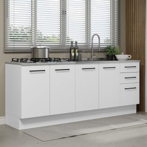 Kit Com 2 Balcões De Cozinha Madesa Agata 3 Gavetas 4 Portas (Sem Tampo E Pia) Branco