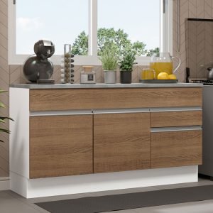 Balcão Gabinete De Pia Madesa Glamy 150 Cm 2 Gavetas 2 Portas (Com Tampo) Branco/Rustic