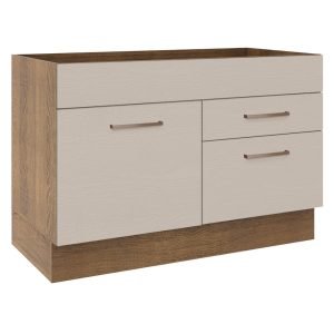 Balcão Gabinete De Pia 120 X 60 Cm 1 Porta 2 Gavetas Rustic/Crema (Sem Tampo) Agata Madesa
