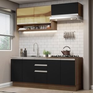 Armário De Cozinha Completa 200cm Rustic Preto Glamy Madesa 03
