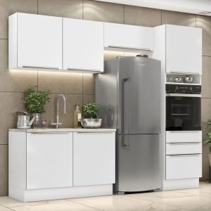 Armário De Cozinha Completa 260cm Branco Branco Veludo Lux Madesa 05