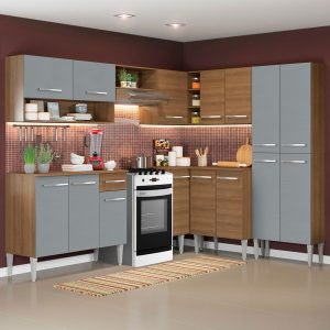 Armário De Cozinha Completa De Canto 417cm Rustic/Cinza Emilly Ice Madesa