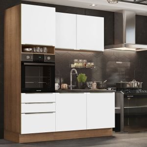 Armário De Cozinha Compacta 180cm Rustic/Branco Veludo Lux Madesa 01