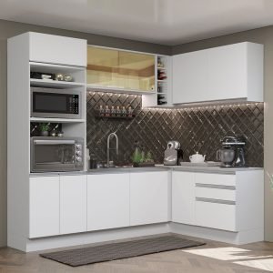 Cozinha Completa De Canto Madesa Glamy 399002 Com Armário E Balcão (Sem Tampo E Pia) Branco