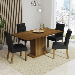 Conjunto Sala De Jantar Mesa Tampo De Madeira 4 Cadeiras Rustic/Oxford Cindy Madesa Cor:Rustic/Oxford