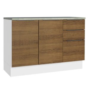 Balcão De Pia Cozinha 2 Portas E 3 Gavetas (Com Tampo) Branco/Rustic Stella Madesa Cor:Branco/Rustic