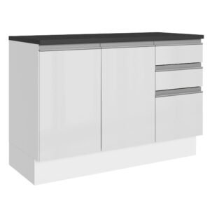 Balcão De Pia Cozinha 100% Mdf 120 Cm 3 Portas E 2 Gavetas Branco Acordes Madesa Cor:Branco