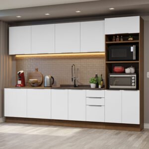 Armário De Cozinha Completa 310cm Rustic/Branco Stella Madesa 01 Cor:Rustic/Branco