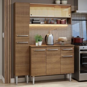 Armário De Cozinha Compacta 137cm Rustic Emilly Madesa 09 Cor:Rustic