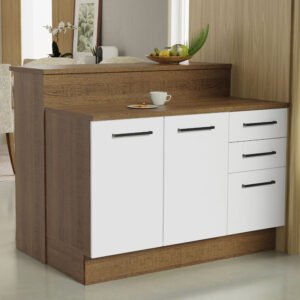 Ilha De Cozinha Com Bancada E Balcão 120 Cm Rustic/Branco Agata Madesa Cor:Rustic/Branco