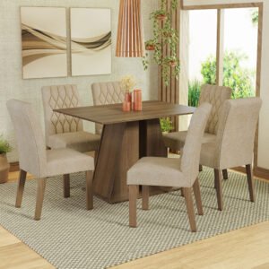 Conjunto Sala De Jantar Mesa Tampo De Madeira 6 Cadeiras Rustic/Imperial Fabiana Madesa Cor:Rustic/Imperial