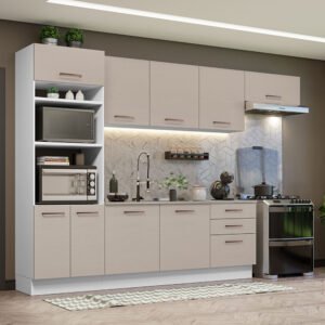 Armário De Cozinha Completa 330cm Branco/Crema Agata Madesa 01 Cor:Branco/Crema