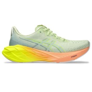 Tênis ASICS Novablast 4 Paris - Masculino - Cinza com Verde e Laranja