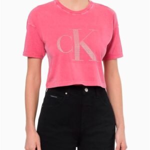 Camiseta Feminina Strass Calvin Klein Jeans - Rosa Escuro Camiseta Feminina Strass Calvin Klein Jeans Rosa Escuro Pp
