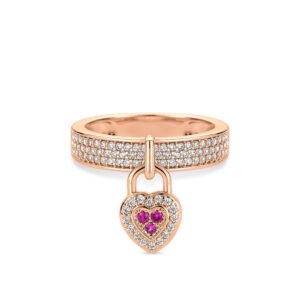 Anel Life Love Locker Coração em Liga Rosé com Banho de Ouro Rosé 18k e Pedras Rosas e Incolores