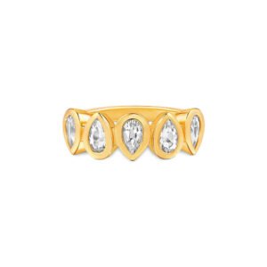Anel Life Skyline II em Prata 925 com Banho de Ouro Amarelo 18k e Topázios Incolores