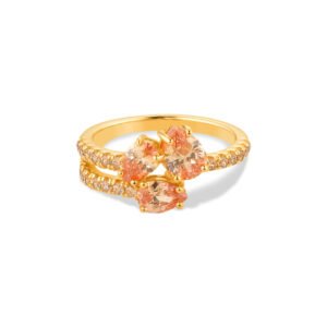 Anel Life Sun em Prata 925 com Banho de Ouro Amarelo 18k e Pedras Champanhe