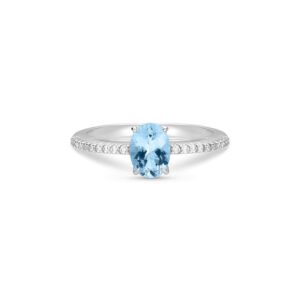 Anel Essenza em Ouro Branco 18k com Água Marinha e Diamantes