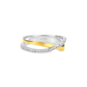Anel Bali em Prata 925 com Ouro Amarelo 18k e Topázios Incolores