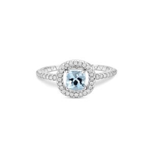 Anel Splendore em Ouro Branco 18k com Água Marinha e Diamantes