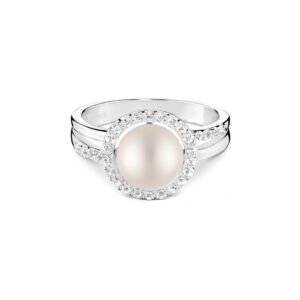 Anel em Prata 925 com Pérola e Topázios Incolores