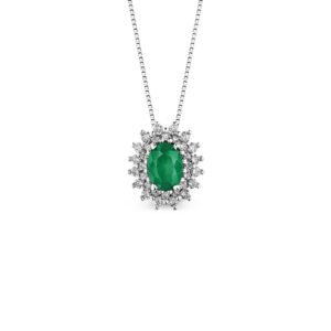 Pingente Ouro Branco Esmeralda e Diamantes